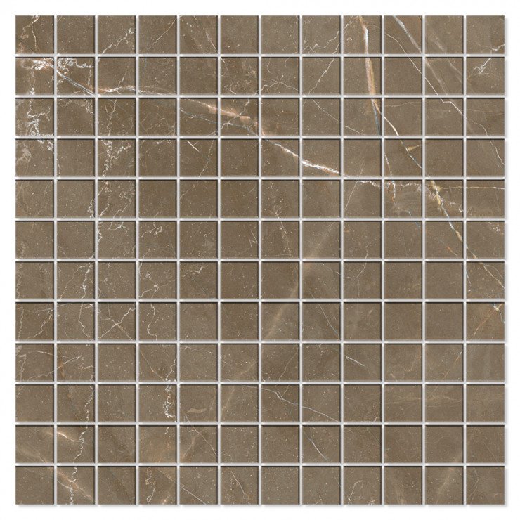 Marmor Mosaik Klinker Bottocino Brun Polerad 30x30 (2.5x2.5) cm-0
