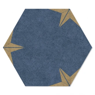 Hexagon Klinker Stella Blå-Guld Mönstrad 22x25 cm