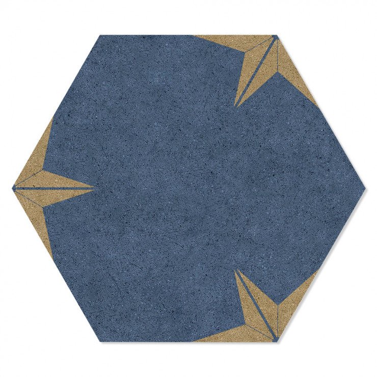 Hexagon Klinker Stella Blå-Guld Mönstrad 22x25 cm-0