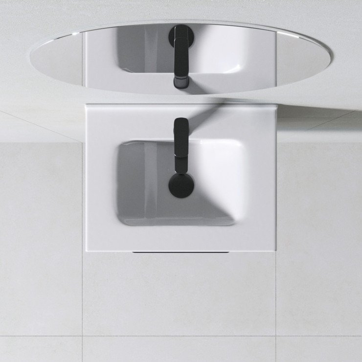 Badrumspaket Flow Vit 60 cm med Spegel & Tvättställsblandare-1