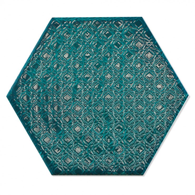 Dekor Hexagon Mix Klinker Colorain Turkos Blank 20x23 cm-1