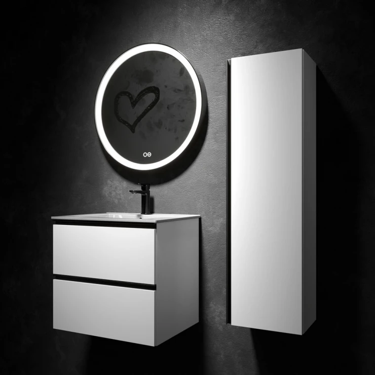Badrumspaket Luna Vit 60 cm med Vaggskap & Spegel-1