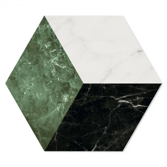 Marmor Hexagon Klinker Artis Vit-Svart-Grön Matt 15x17 cm