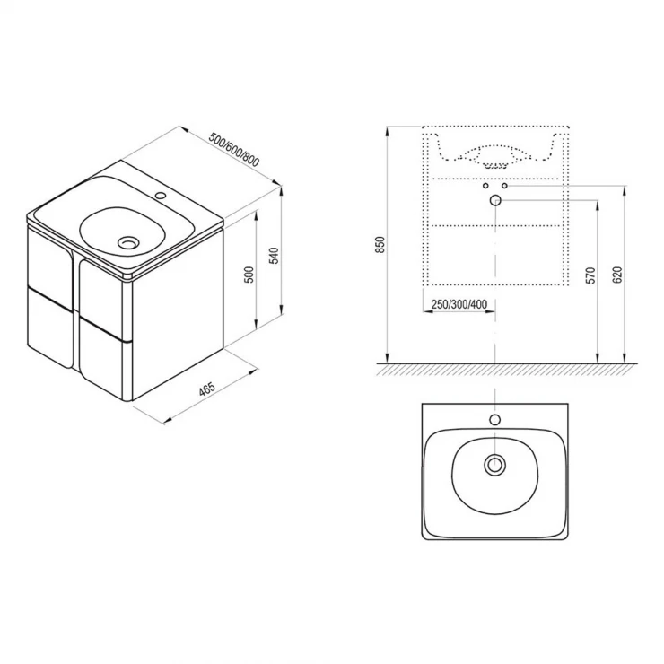 Ravak Tvättställsskåp Balance Vit-Vit Blank 50 cm med Tvättställ-1