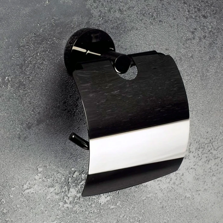 Toalettpappershållare med Lock Oslo Svart Blank-0
