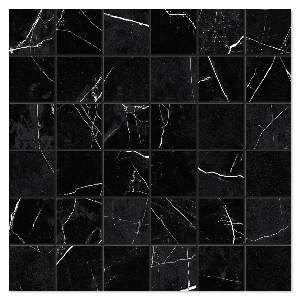 Unicomstarker Marmor Mosaik Klinker Nero Marquinia Satin 30x30 (5x5) cm