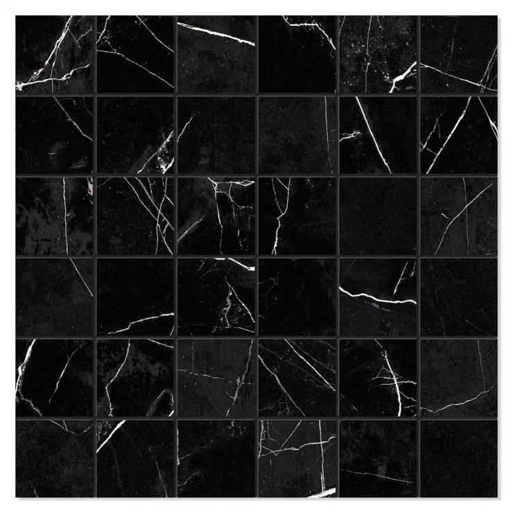 Unicomstarker Marmor Mosaik Klinker Nero Marquinia Polerad 30x30 (5x5) cm-0