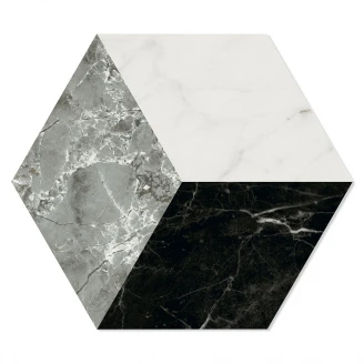 Marmor Hexagon Klinker Artis Vit-Svart-Grå Matt 15x17 cm-2