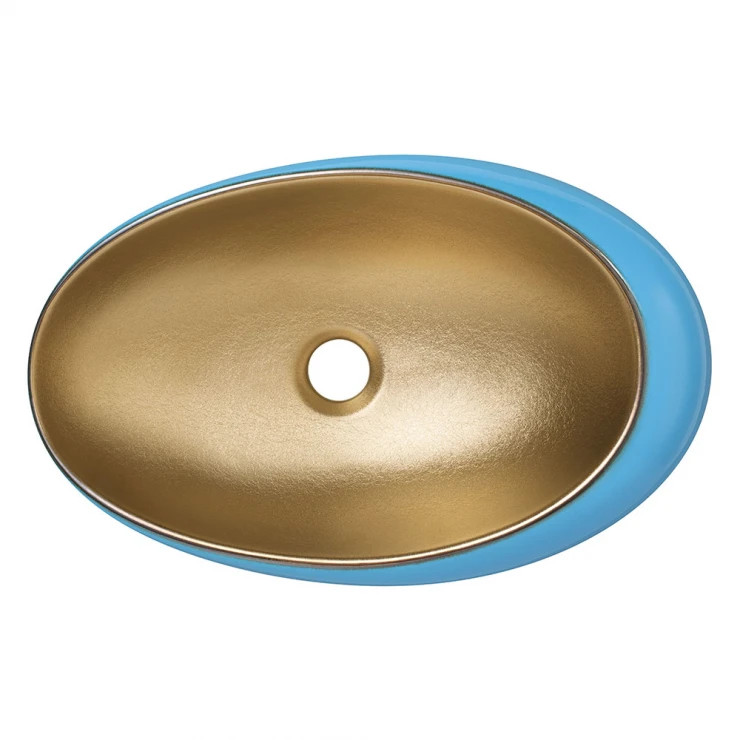 Tvättställ Oval Wilma Blå Blank, Guld 48 cm-1