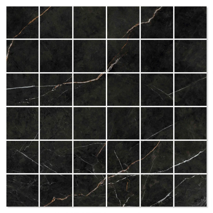 Marmor Mosaik Klinker Royal Svart Polerad 30x30 (5x5) cm-0