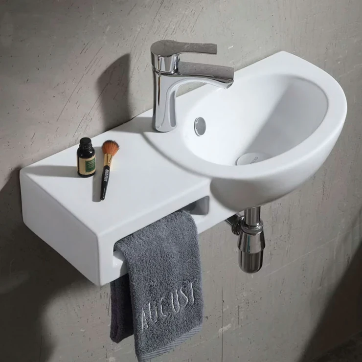Tvättställ med Handdukshängare Oval Rhea Vit Blank 44 cm-0