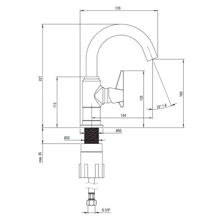 Tvättställsblandare med Ett Handtag Temisto Krom Blank 22.7 cm-1