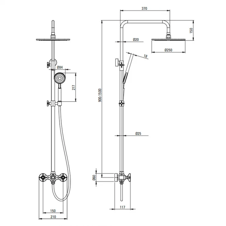 Takduschset med Duschblandare Temisto Krom Blank-1