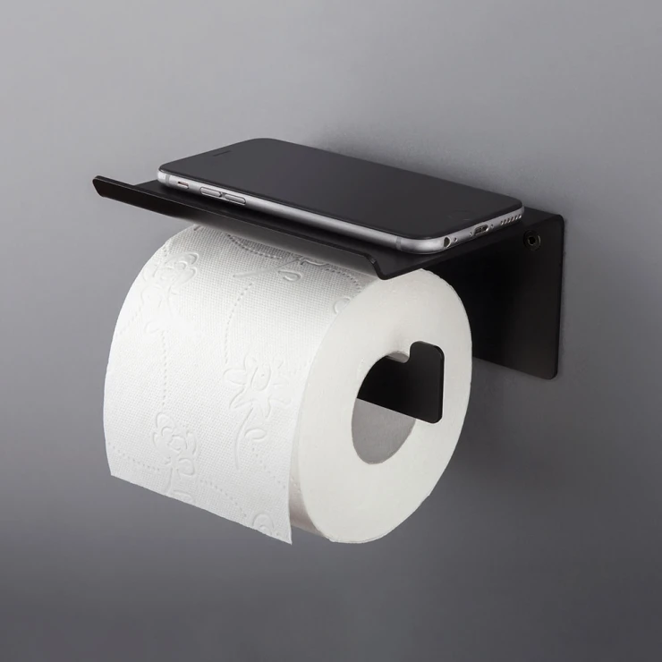 Toalettpappershållare med Hylla Correo Svart Matt-1