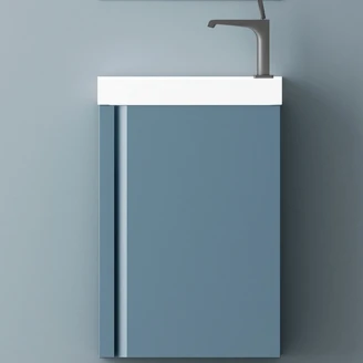 Tvättställsskåp Compakt 40 cm Blå med Handfat & Spegel-2