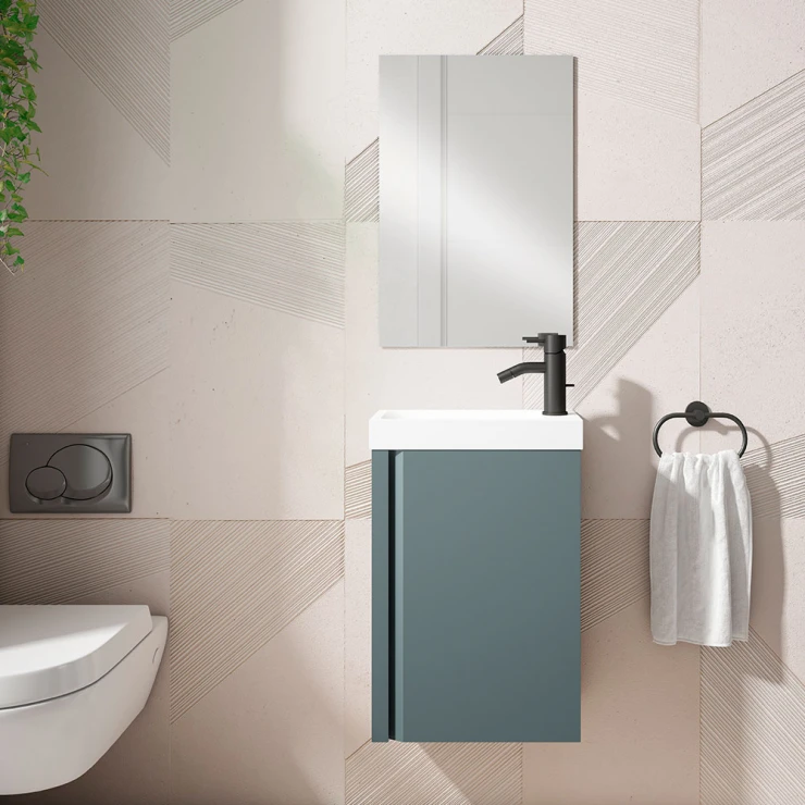 Tvättställsskåp Compakt 40 cm Blå med Handfat & Spegel-0