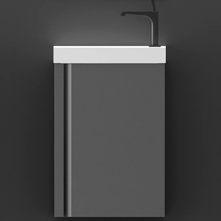 Tvättställsskåp Compakt 40 cm Mörkgrå med Handfat & Spegel-1