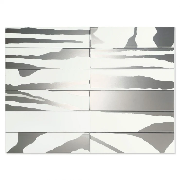 Dune Kakel Flat White&Silver Satin 7.5x30 cm-1