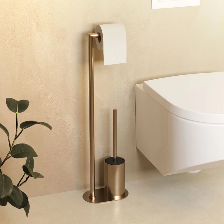 Fristående Toalettborste Issano med Toalettpappershållare Guld Matt PVD-0