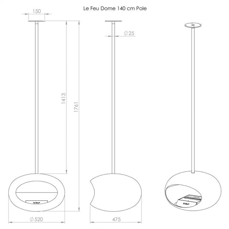 Le Feu Bietanol Kamin Sky Mocca Matt med Stativ Svart Matt 140 cm-1