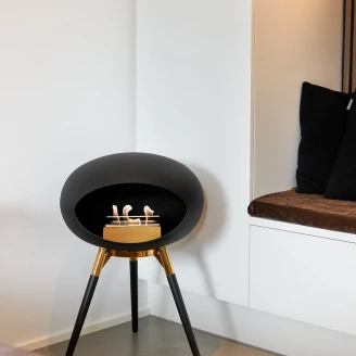 Le Feu Bietanol Kamin Ground Low Svart Matt med Guld Rose Blank, Rökta Ekben