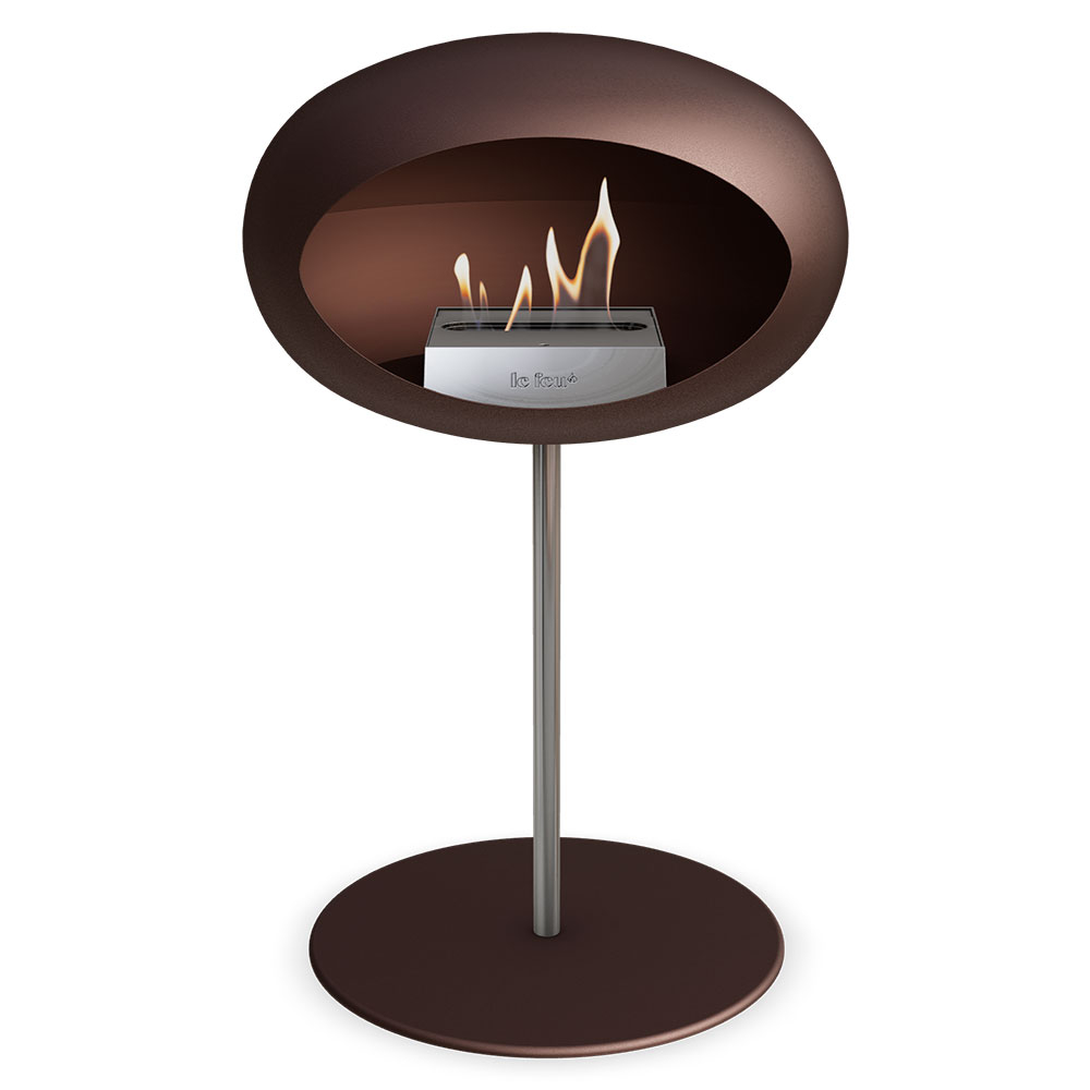 Le Feu Bietanol Kamin Steel Mocca Matt med Stativ Krom Blank, Platta Mocca Matt 