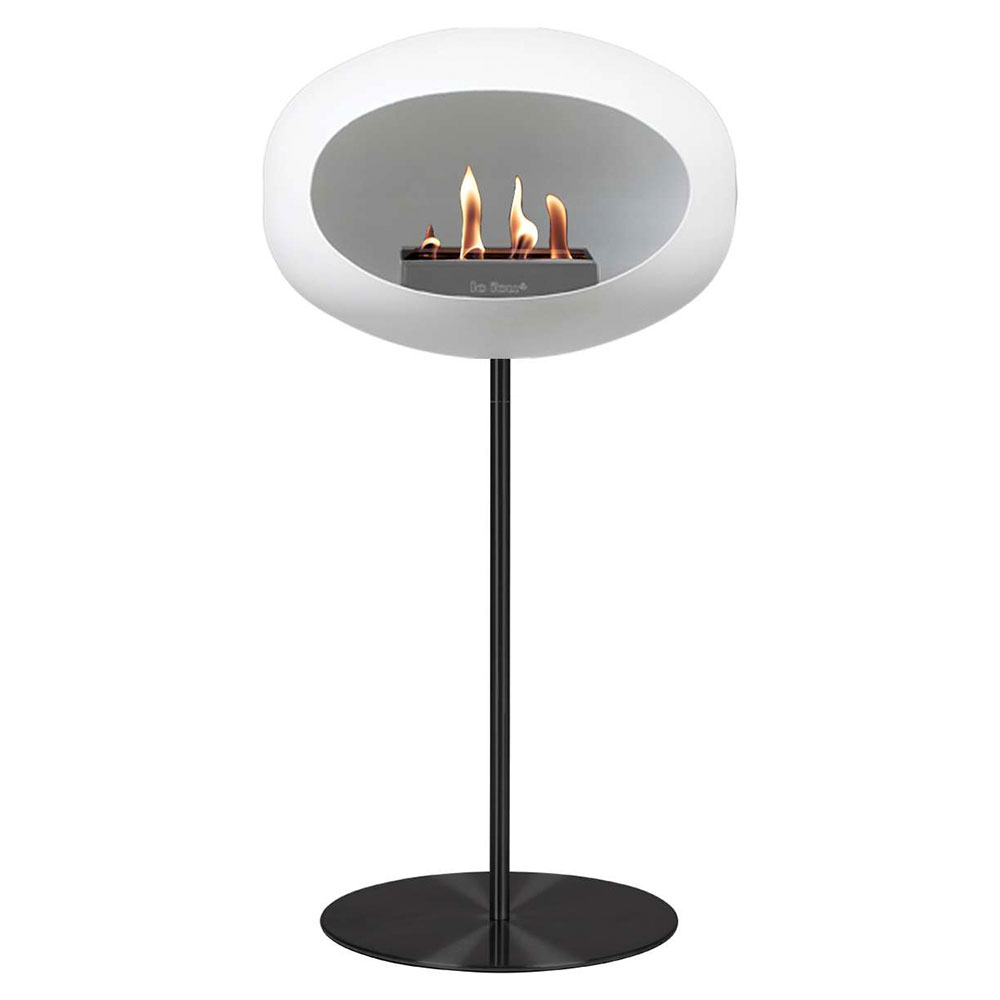 Le Feu Bietanol Kamin Steel Vit Matt med Stativ 80 cm & Platta Svart Matt