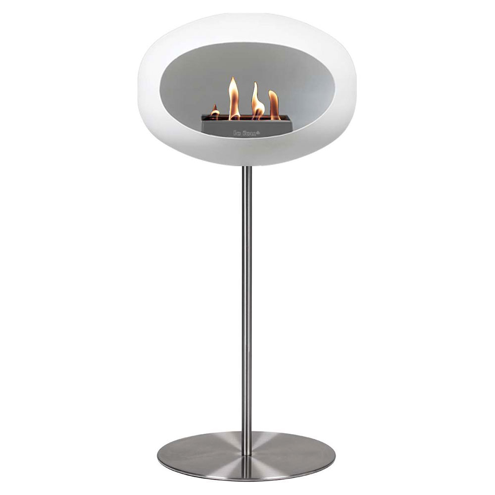 Le Feu Bietanol Kamin Steel Vit Matt med Stativ 80 cm & Platta Krom Blank 