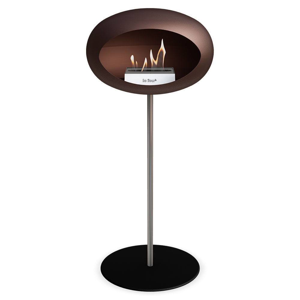 Le Feu Bietanol Kamin Steel Mocca Matt med Stativ 80 cm Krom Blank, Platta Svart Matt 