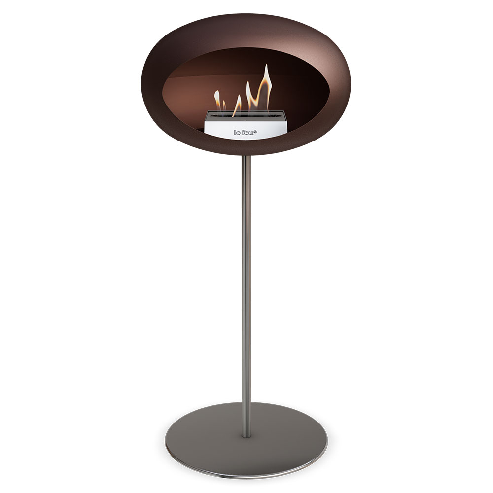 Le Feu Bietanol Kamin Steel Mocca Matt med Stativ 80 cm & Platta Krom Blank 