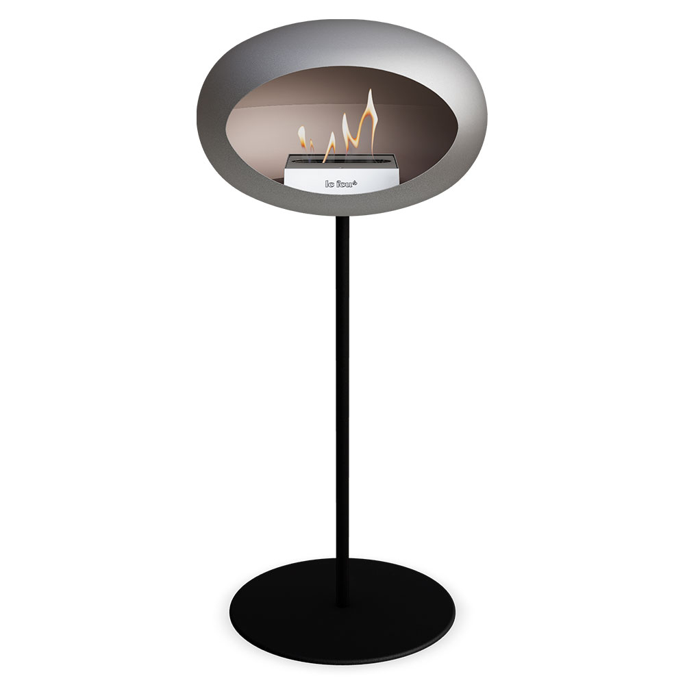 Le Feu Bietanol Kamin Steel Nickel Matt med Stativ Svart Matt & Platta 80 cm