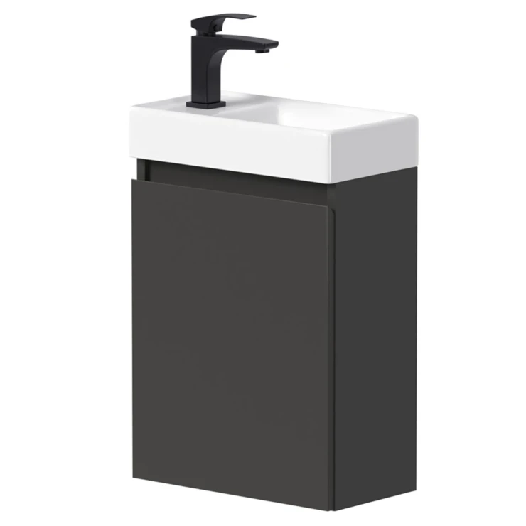 Tvättställsskåp Milli  Graphite 40 cm Vänster med Handfat Vit Blank-1