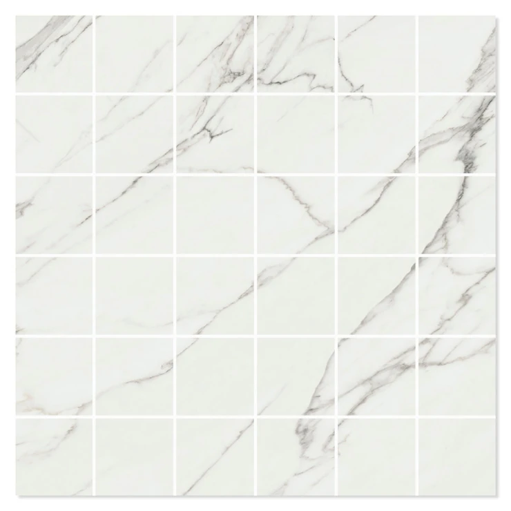 Marmor Mosaik Klinker Fjäder Vit Polerad 30x30 (5x5) cm-0