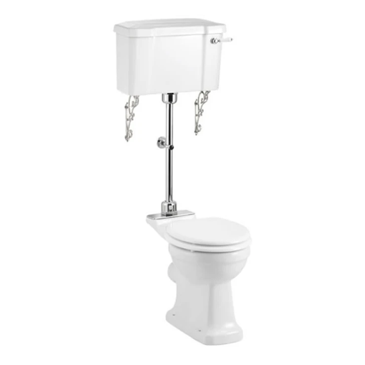 Burlington Golvstående Mediumspolande Toalett med Väggcistern & Mjukstängande Toalettsits-0