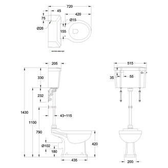 Burlington Golvstående Mediumspolande Toalett med Väggcistern & Mjukstängande Toalettsits-2
