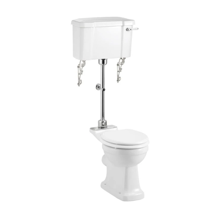 Burlington Golvstående Mediumspolande Toalett med Väggcistern & Mjukstängande Toalettsits-0