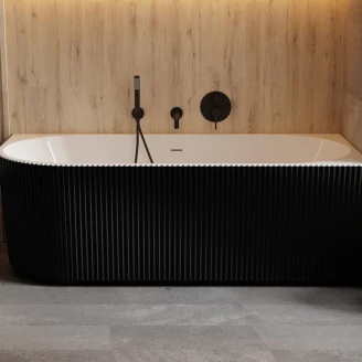 Hörnbadkar <strong>Lisse</strong>  Svart Matt 170 cm Höger med Krom Pop-up Bottenventil