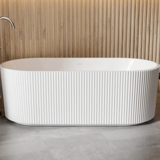 Badkar <strong>Lisse</strong>  Vit Blank 150 cm Fristående med Svart Matt Pop-up Bottenventil