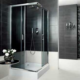 Duschhörn med Dörr <strong>Funkia</strong>  Kvadratisk Krom 80x80 cm Tonat glas