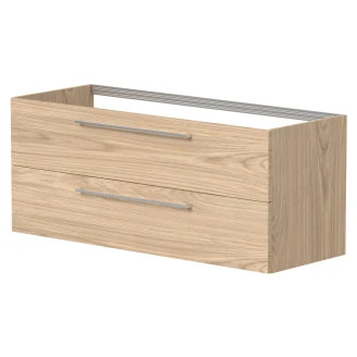 Tvättställsskåp Nova Trä Light Oak Matt 120 cm med Dubbelt Handfat Vit Blank
