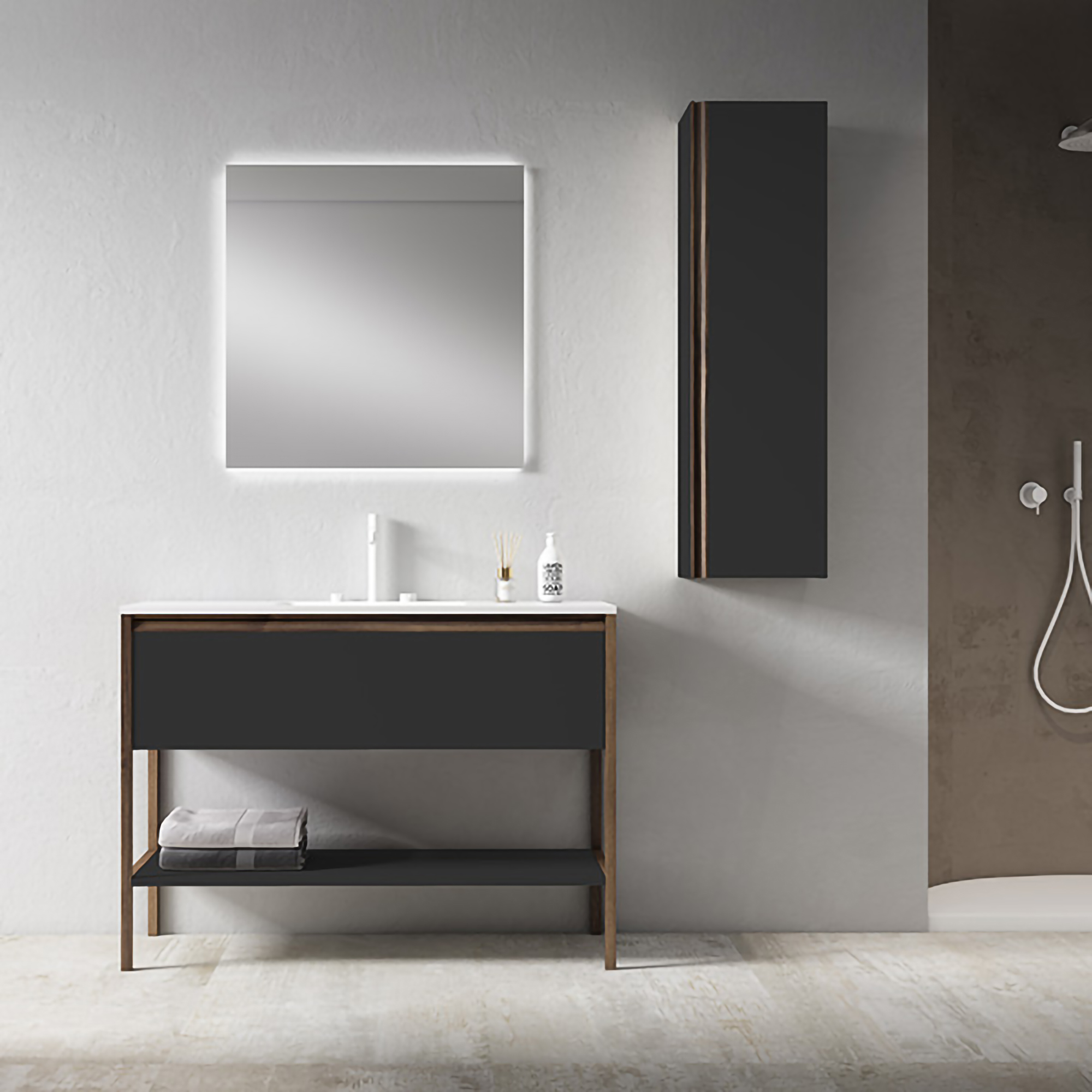 Tvättställsskåp Tone Svart Matt 120 cm med Handfat