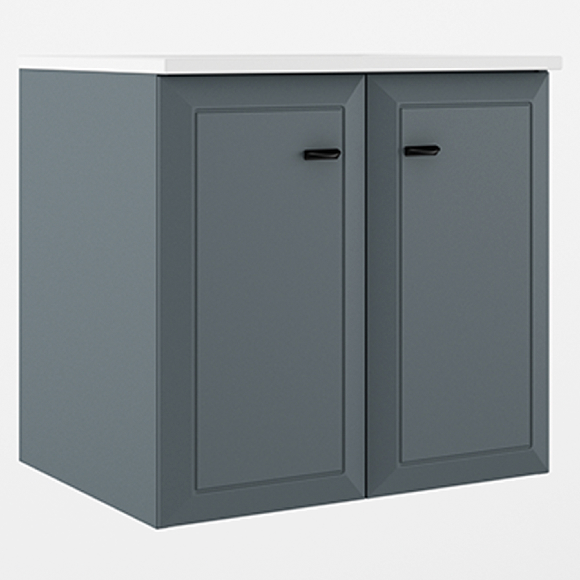 Tvättställsskåp Tandem Blå Matt 60 cm med Två Dörrar med Handfat Vit Blank