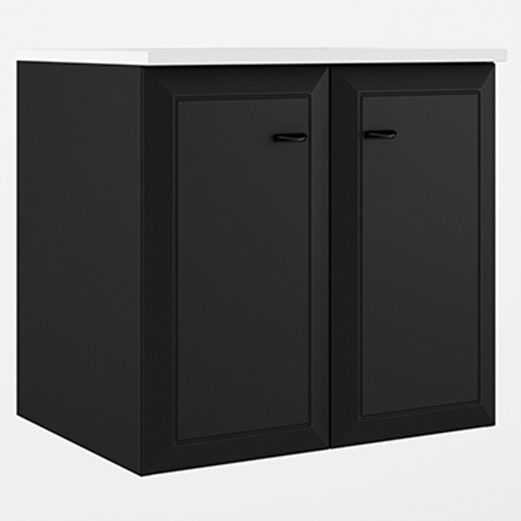 Tvättställsskåp Tandem Svart Matt 60 cm med Två Dörrar med Handfat Vit Blank