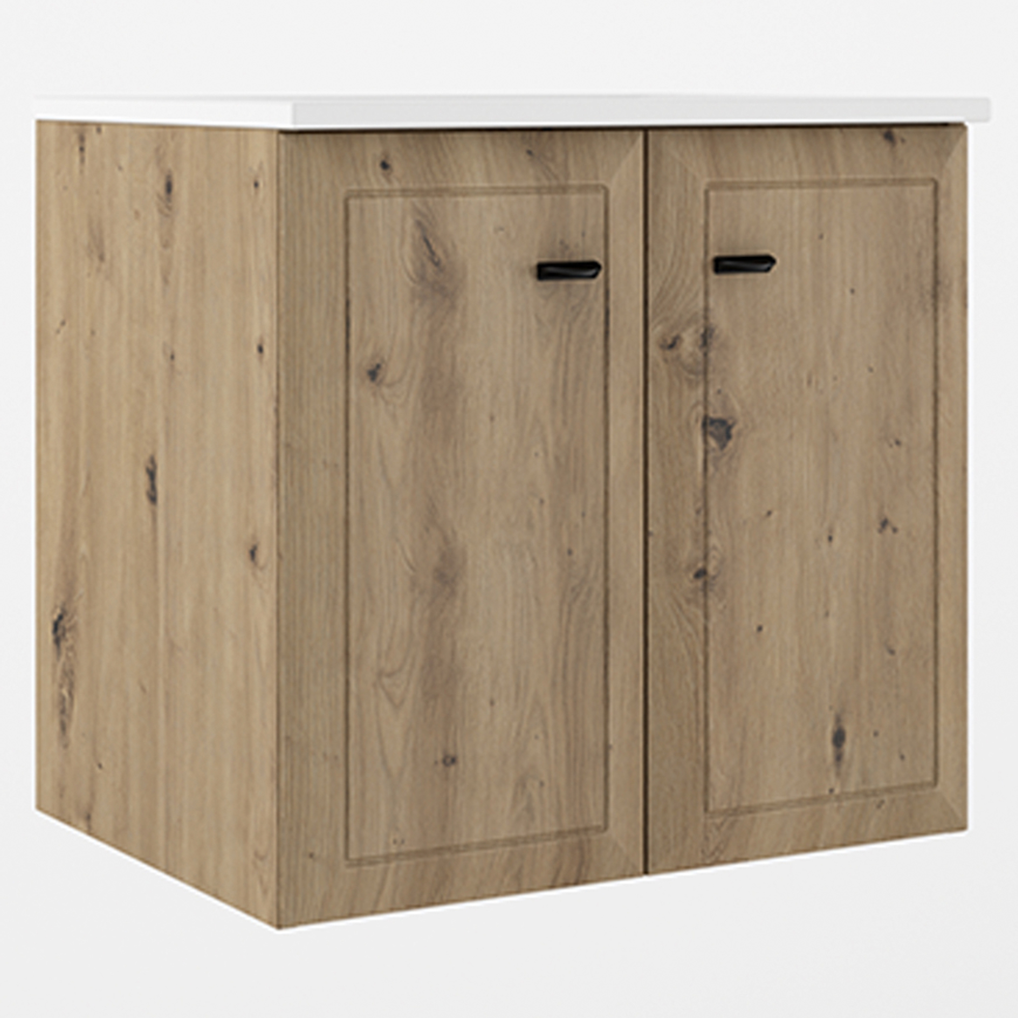 Tvättställsskåp Tandem Ek Matt 60 cm med Två Dörrar med Handfat Vit Blank