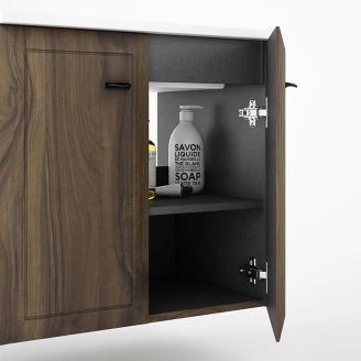 Badrumskommod <strong>Tandem</strong>  Walnut Matt 60 cm med Två Dörrar med Handfat Vit Blank