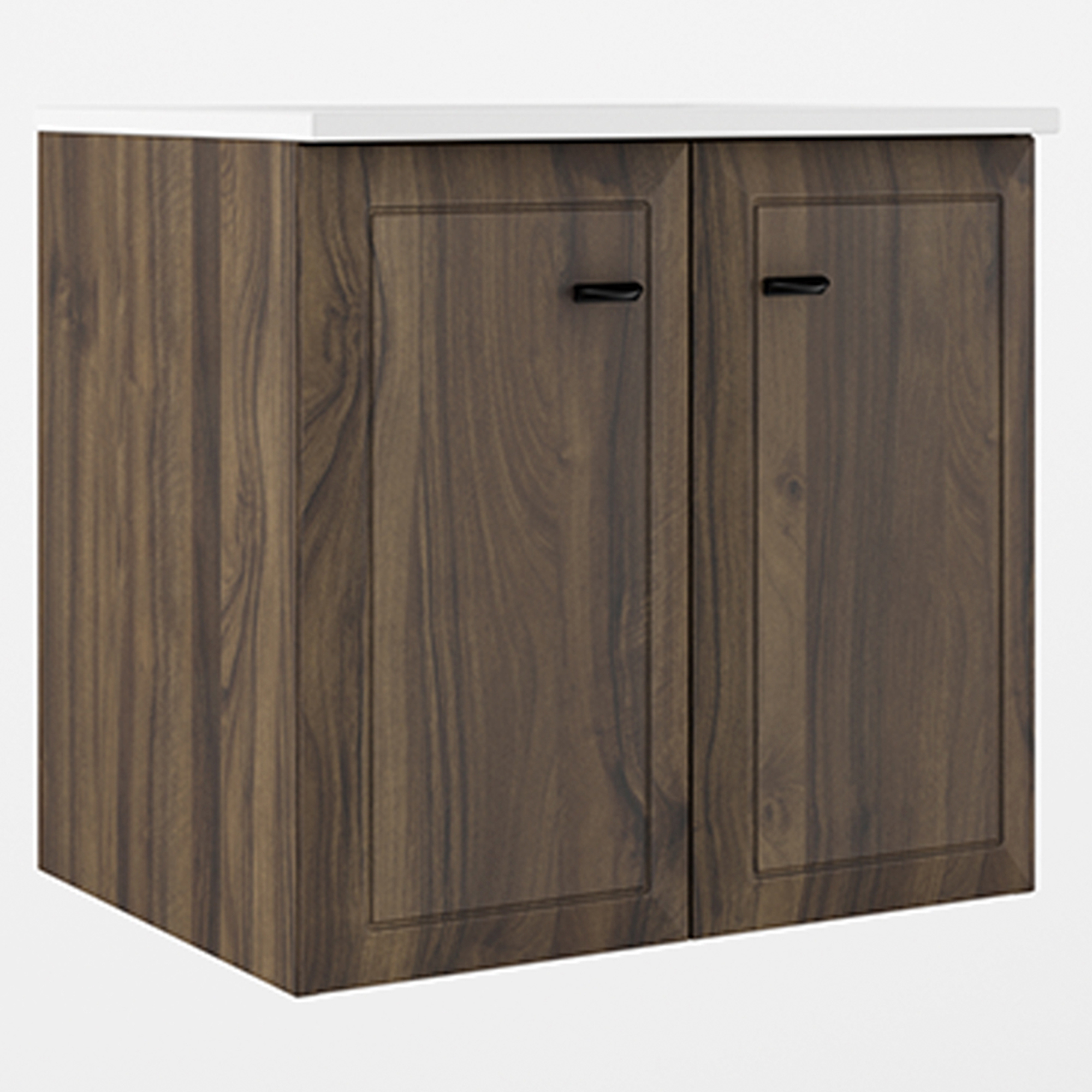 Tvättställsskåp Tandem Walnut Matt 60 cm med Två Dörrar med Handfat Vit Blank