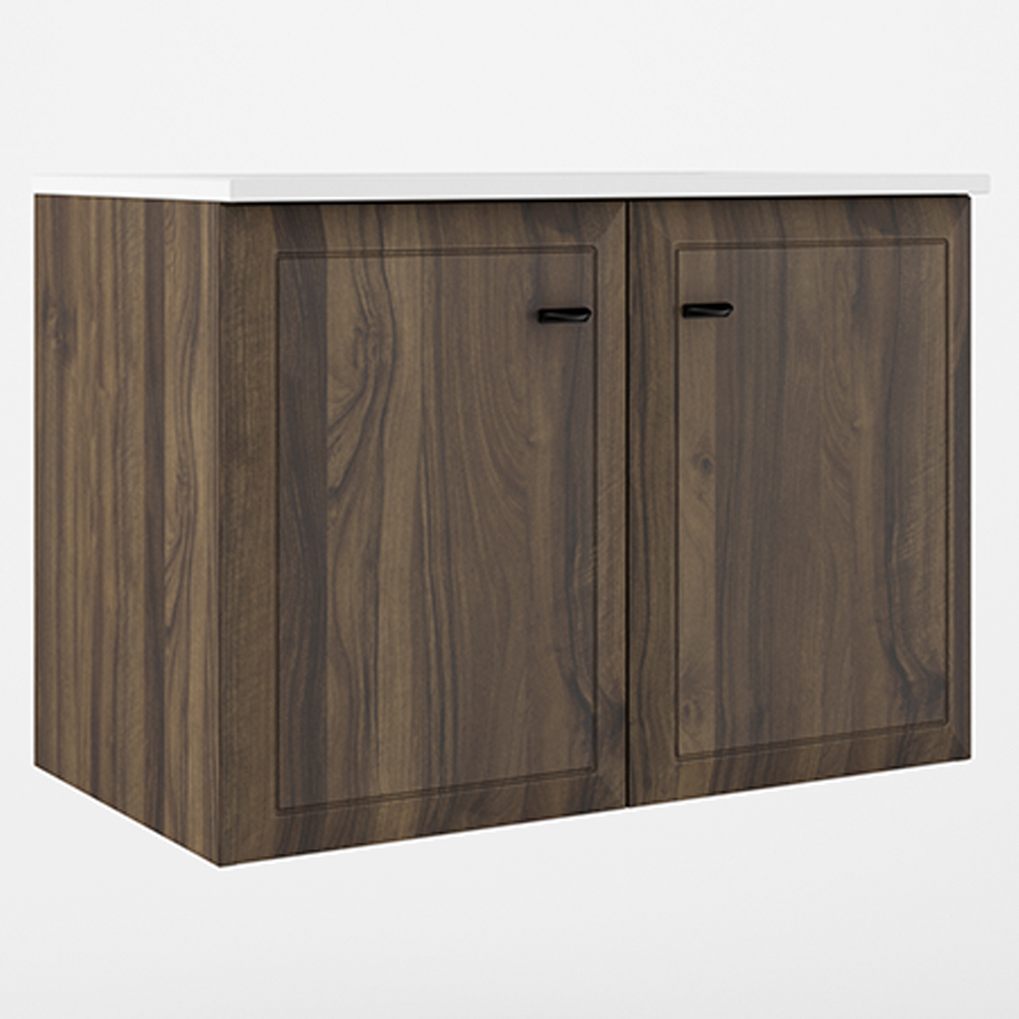Tvättställsskåp Tandem Walnut Matt 80 cm med Två Dörrar med Handfat Vit Blank