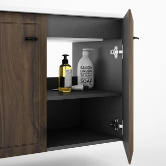 Badrumskommod <strong>Tandem</strong>  Walnut Matt 80 cm med Två Dörrar med Handfat Vit Blank