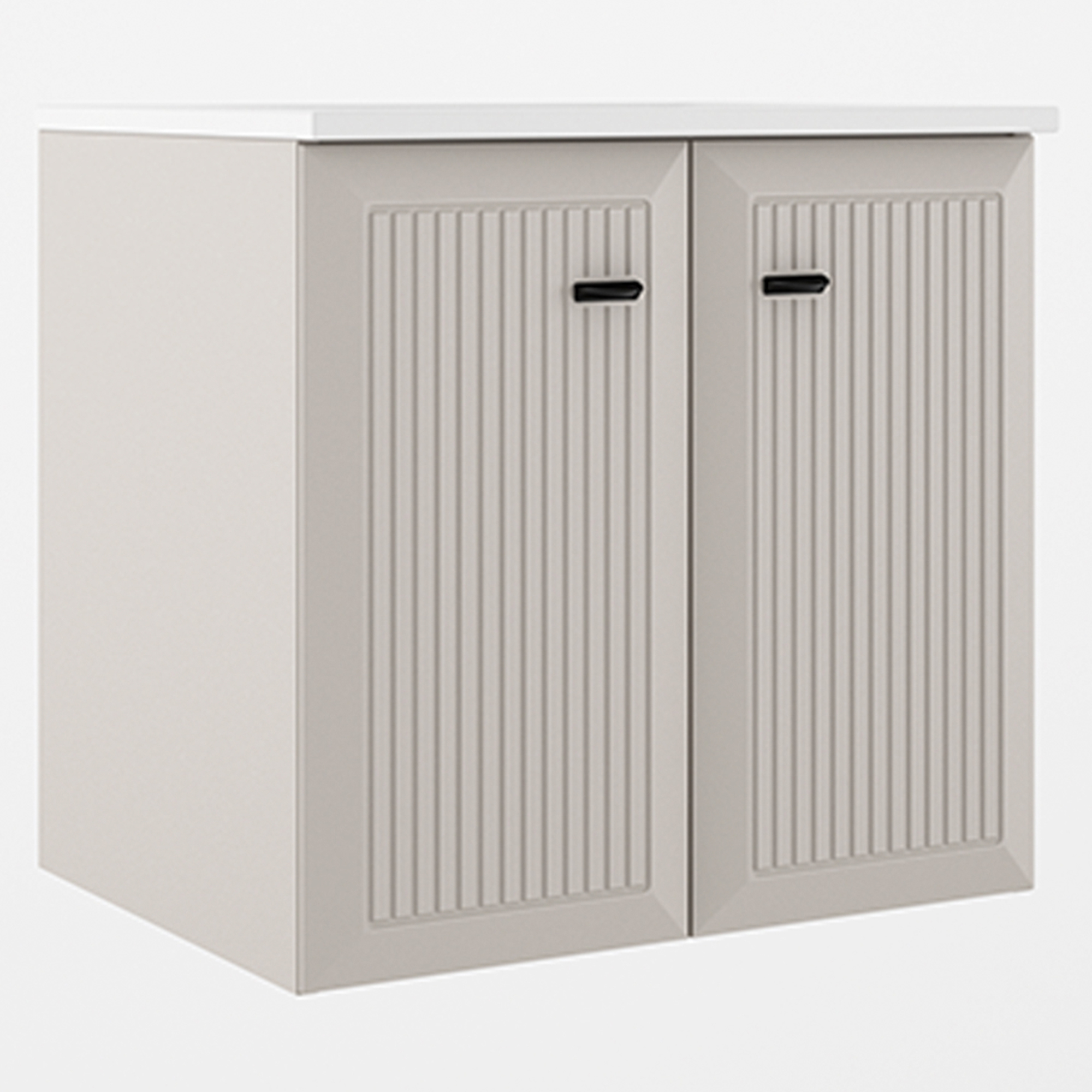 Tvättställsskåp Tandem Beige-Randig Matt 60 cm med Två Dörrar med Handfat Vit Blank