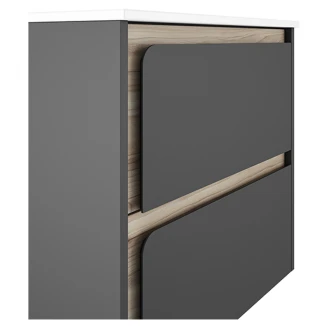 Badrumskommod <strong>Clarte</strong>  Mörkgrå-Ek Matt 60 cm med Handfat Vit Blank